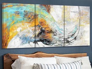 yellow teal wall art framed large wall decorations for living room abstract canvas wall art turquoise wall decor blue black grey orange colorful painting 3 piece canvas for office home decor 60x28in