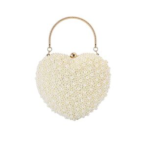 manacube women beaded evening bags vintage pearl heart clutch bag elegant purse with detachable chain for wedding party,golden