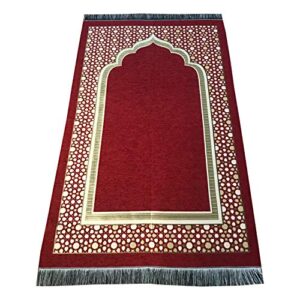 gilded taffeta ottoman prayer rug (350 grams) | muslim prayer mat, thin, woven janamaz – size: 110 x 70 cm (burgundy)