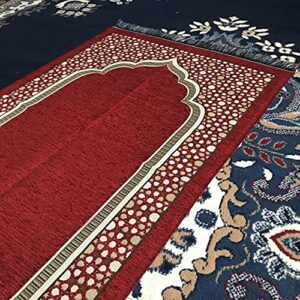 Gilded Taffeta Ottoman Prayer Rug (350 Grams) | Muslim Prayer Mat, Thin, Woven Janamaz - Size: 110 x 70 cm (Burgundy)