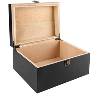 safedelux wooden keepsake box decorative boxes with hinged lid – latch closure wood box with matte finish keepsake boxes – 10.6 x 7.8 x 5.1 inches (black)