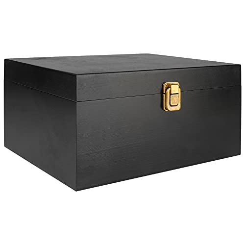 SafeDelux Wooden Keepsake Box Decorative Boxes with Hinged Lid - Latch Closure Wood Box with Matte Finish Keepsake Boxes - 10.6 X 7.8 X 5.1 Inches (Black)