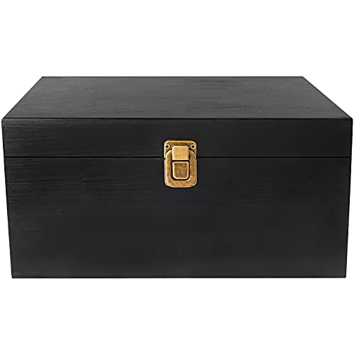 SafeDelux Wooden Keepsake Box Decorative Boxes with Hinged Lid - Latch Closure Wood Box with Matte Finish Keepsake Boxes - 10.6 X 7.8 X 5.1 Inches (Black)