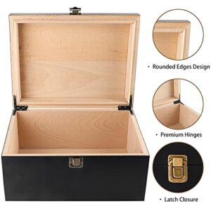 SafeDelux Wooden Keepsake Box Decorative Boxes with Hinged Lid - Latch Closure Wood Box with Matte Finish Keepsake Boxes - 10.6 X 7.8 X 5.1 Inches (Black)