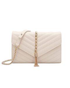 yxbqueen quilted handbags for women chain crossbody bags chevron quilted crossbody bag faux leather clutch purses for women (white)