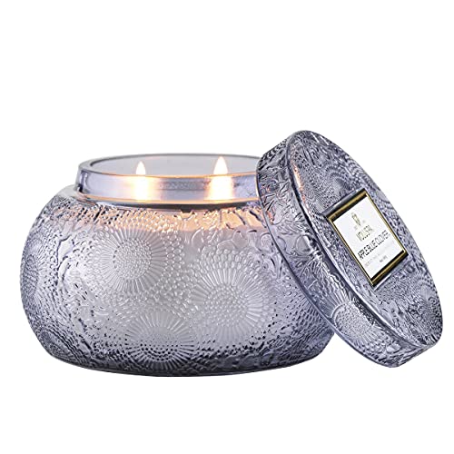 Voluspa Apple Blue Clover Coconut Wax Blend Candle in a Chawan Glass Bowl with lid, 14 Ounces…