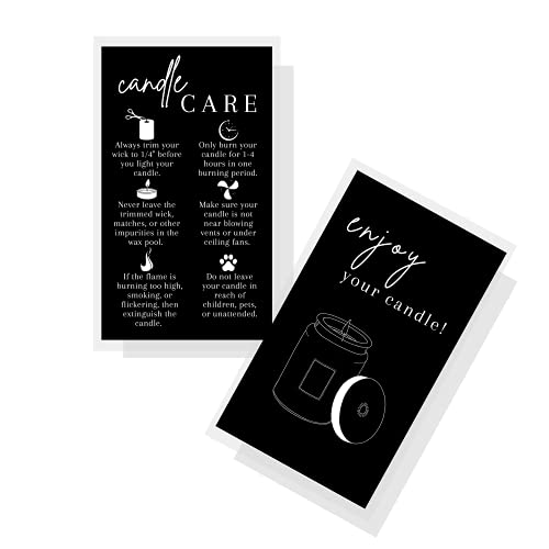 Crafters Cup Handmade Candle Care Instruction Card 50 Pack For Handmade Candle Makers Soy Bees Wax Coconut Essential Oils Black with White, 3.5 x 2 inches