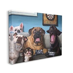 stupell industries funny dogs playing video games livingroom pet portrait, designed by lucia heffernan canvas wall art, blue, 16×20