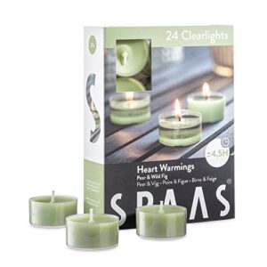 SPAAS Scented Tea Lights Candles in Clear Cups - Pear & Wild Fig Fragrance | Premium Long Burning Scented Tealight Candles for Spa, Romantic Décor, Meditation, Dinner, and Home Décor | Pack of 24