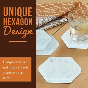 Lavaux Designs – Set of 6 Hexagon Marble Coasters | White Decor for Modern Homes | Drink Coasters for Coffee Table, Dining, Bar or Office| Made from 100% Solid Real Marble | Cute Stone Coasters