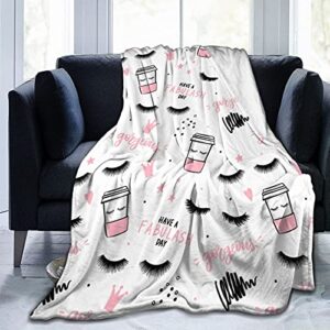 feartdiy lashes mascara coffee cup blanket for kids adults women,soft fleece throw blanket cozy bed blankets king size for couch bed travel camping 50 inchx40 inch, black, 50×40