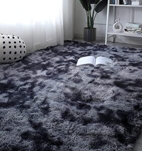 soft fluffy area rug,super cozy plush shaggy rug for living room bedroom home decor, fuzzy carpet for kids girls nursery dorm (dark gray, 4×6 feet)