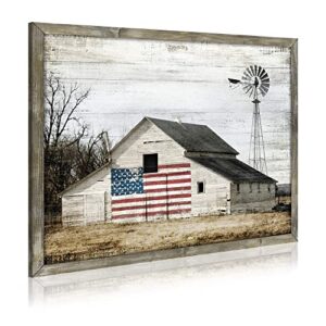 wooden picture art wall decor: rustic old barn artwork american flag painting grey windmill prints landscape for farmhouse home living room decoration