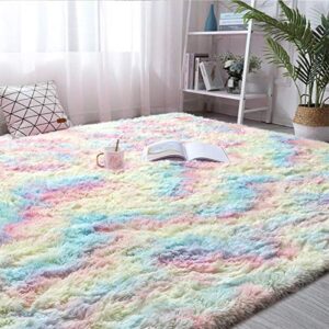 soft fluffy area rug,super cozy plush shaggy rug for living room bedroom home decor, fuzzy carpet for kids girls nursery dorm (rainbow, 4×6 feet)