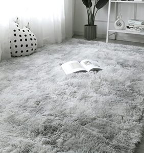 soft fluffy area rug,super cozy plush shaggy rug for living room bedroom home decor, fuzzy carpet for kids girls nursery dorm (grey, 5.3×7.5 feet)