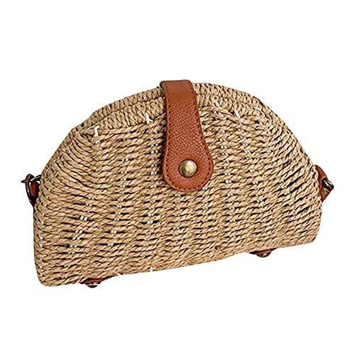 Crossbody Straw Bag Womens Rattan Woven Handbag for Beach Travel (Khaki)