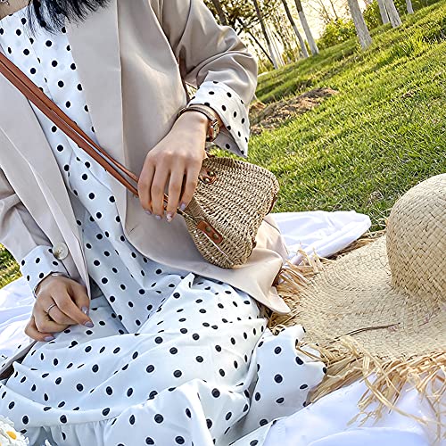 Crossbody Straw Bag Womens Rattan Woven Handbag for Beach Travel (Khaki)