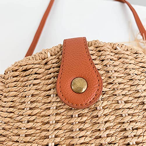 Crossbody Straw Bag Womens Rattan Woven Handbag for Beach Travel (Khaki)