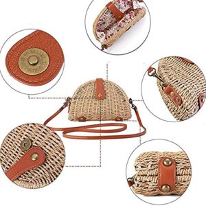 Crossbody Straw Bag Womens Rattan Woven Handbag for Beach Travel (Khaki)