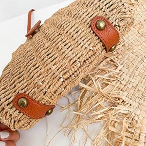 Crossbody Straw Bag Womens Rattan Woven Handbag for Beach Travel (Khaki)