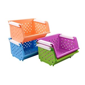 Pekky 4-Pack Large Stackable Storage Bins, Colored Plastic Stacking Basket