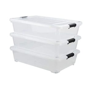 gloreen 3-packs plastic underbed storage bins with lids, 40 quart latch storage box