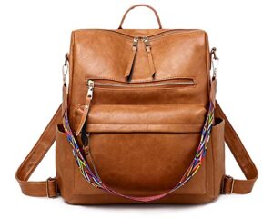 huiueitw women backpack purse fashion multipurpose design handbags and shoulder bag pu leather travel bag (khaki)