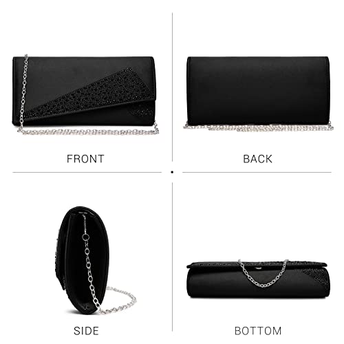 Dasein Women Rhinestone Evening Clutch Bags Formal Party Clutches Wedding Purses Cocktail Prom Clutches (Black)