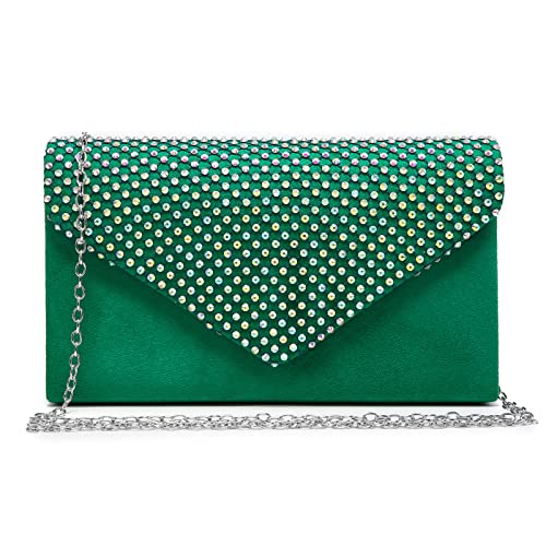 Dasein Women Colorful Rhinestone Evening Clutch Bags Wedding Purses Cocktail Prom Clutches Formal Party Clutches (Green)