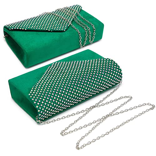 Dasein Women Colorful Rhinestone Evening Clutch Bags Wedding Purses Cocktail Prom Clutches Formal Party Clutches (Green)