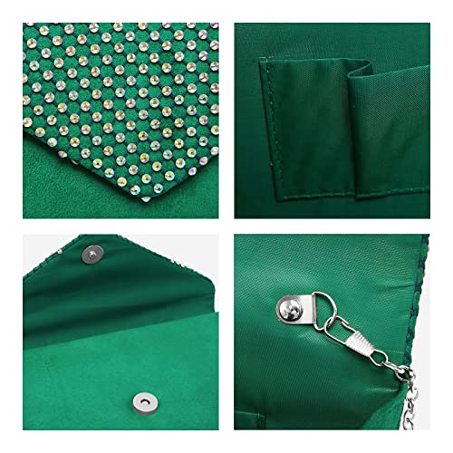 Dasein Women Colorful Rhinestone Evening Clutch Bags Wedding Purses Cocktail Prom Clutches Formal Party Clutches (Green)