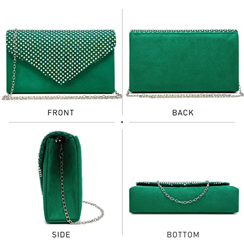 Dasein Women Colorful Rhinestone Evening Clutch Bags Wedding Purses Cocktail Prom Clutches Formal Party Clutches (Green)