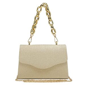 dasein chain clutch purse glittering evening bag party cocktail prom handbags for women (gold)