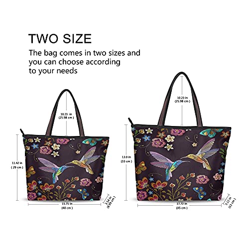 linqin Womens Tote Bags Humming Bird And Tropical Flowers Embroidery Top Handle Satchel Work Handbags