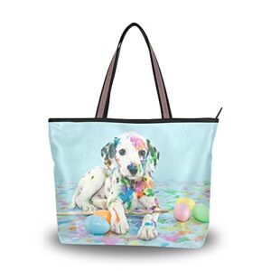 linqin women’s shoulder handbags tote purse with zipper closure a funny little dalmatian puppy