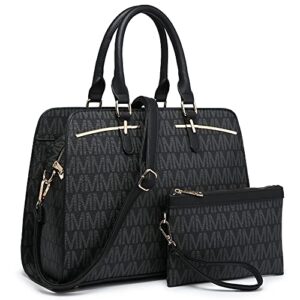 mkp women satchel handbags shoulder purses totes top handle work bags with matching wristlet wallet (black)