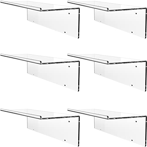 Invisible Acrylic Floating Wall Ledge Shelf,Modern Wall Mounted Floating Shelves for Bedroom Deco Living Room Hanging Shelving for Bathroom,Laundry Room,Small Shelf for Plant Lego Funko Pop,Set of 6