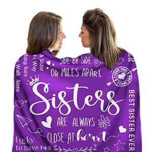 gifts for sister throw blanket, cozy & soft throw blankets, sister sister birthday gifts from sister, sister gifts from sisters for sister, purple blanket 50″ x 60″