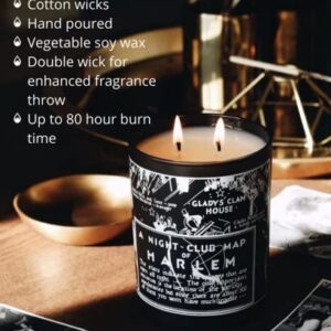 Harlem Candle Company Langston Nightclub Map of Harlem, Scented Candle, Double Wick, 12 oz Black Glass Jar, Soy Wax, Gift Box, Scents of Clove, Vanilla, Jasmine, Sandalwood and Amber