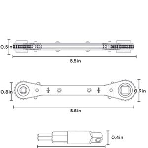 HVAC Service Wrench, Refrigeration Ratcheting Wrench 3/8” 1/4” 5/16'' 3/16'' AC Wratchet Tool with Hex Bit Adapter UIInosoo for Air Conditioning, Refrigeration Equipment, Gas Furnace