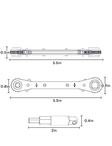 HVAC Service Wrench, Refrigeration Ratcheting Wrench 3/8” 1/4” 5/16'' 3/16'' AC Wratchet Tool with Hex Bit Adapter UIInosoo for Air Conditioning, Refrigeration Equipment, Gas Furnace