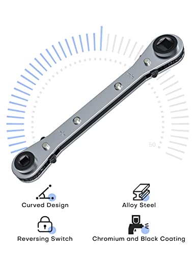 HVAC Service Wrench, Refrigeration Ratcheting Wrench 3/8” 1/4” 5/16'' 3/16'' AC Wratchet Tool with Hex Bit Adapter UIInosoo for Air Conditioning, Refrigeration Equipment, Gas Furnace