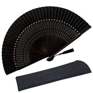 Zolee Small Folding Hand Fan - Chinese Japanese Vintage Bamboo Silk Fans - for Dance, Performance, Decoration, Wedding, Party，Gift (Sexy Black) 0203