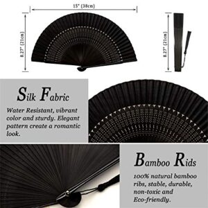 Zolee Small Folding Hand Fan - Chinese Japanese Vintage Bamboo Silk Fans - for Dance, Performance, Decoration, Wedding, Party，Gift (Sexy Black) 0203