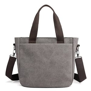 Women's Canvas Top Handle Handbag Stylish Multi-pocket Shoulder Tote Purse Work Crossbody Bags (Grey) One Size