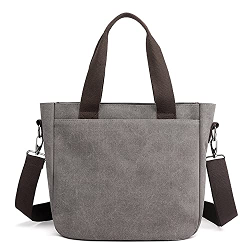 Women's Canvas Top Handle Handbag Stylish Multi-pocket Shoulder Tote Purse Work Crossbody Bags (Grey) One Size