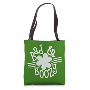 st pattys day bad and boozy – funny shamrock drinking day tote bag