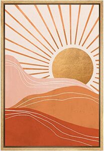 signford framed canvas print wall art shining sun over the orange & red hills abstract wilderness digital art modern art rustic scenic multicolor for living room, bedroom, office – 24″x36″ natural