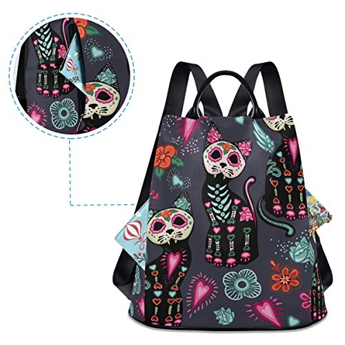 ALAZA Day of The Dead Colorful Cat Skull Backpack Purse for Women Anti Theft Fashion Back Pack Shoulder Bag