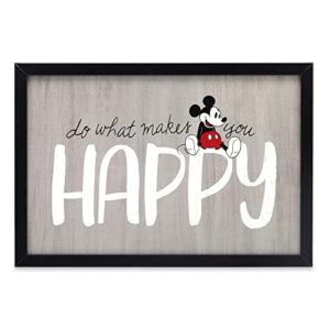 open road brands disney mickey mouse do what makes you happy framed wood wall decor – for bedroom, playroom or living room